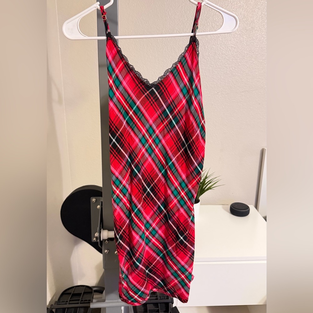 Victoria's Secret Red Plaid Chemise with Lace Trim